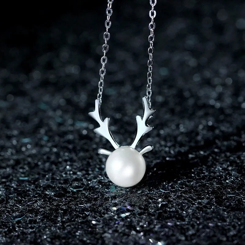925 Sterling Silver Antlers Pearl Necklace For Women