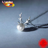 925 Sterling Silver Antlers Pearl Necklace For Women