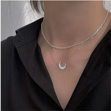 Party Punk 925 Silver Moon Star Necklace Zircon Charm