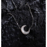 Party Punk 925 Silver Moon Star Necklace Zircon Charm