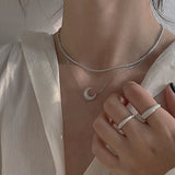 Party Punk 925 Silver Moon Star Necklace Zircon Charm