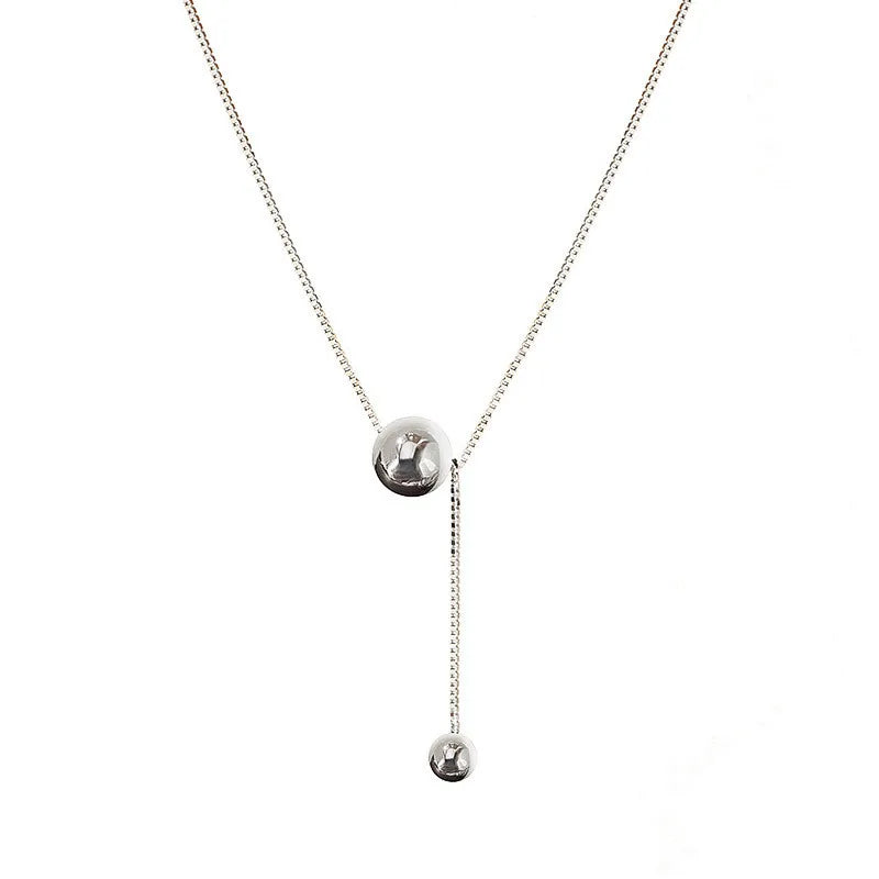 Punk Jewelry 925 Silver Double Beads Necklace for Women