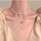 Punk Jewelry 925 Silver Double Beads Necklace for Women