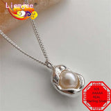 Punk Party Jewelry: Real 925 Silver Pearl Necklace for Women