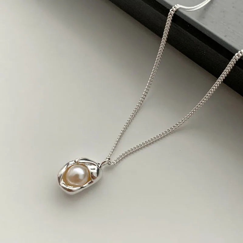 Punk Party Jewelry: Real 925 Silver Pearl Necklace for Women