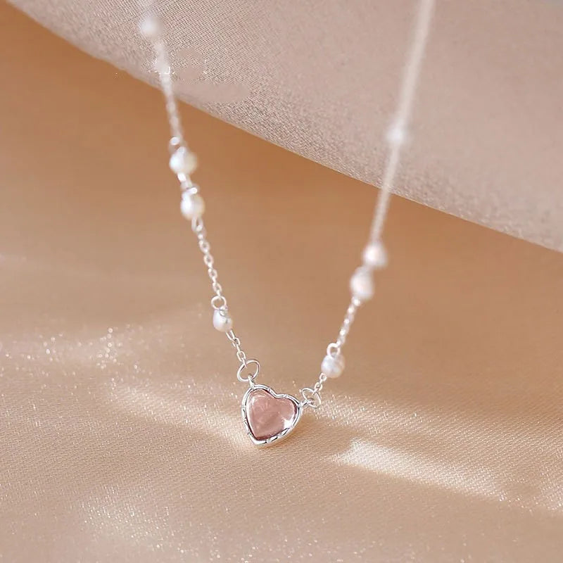 Punk Student Love Pearl 925 Silver Necklace For Women