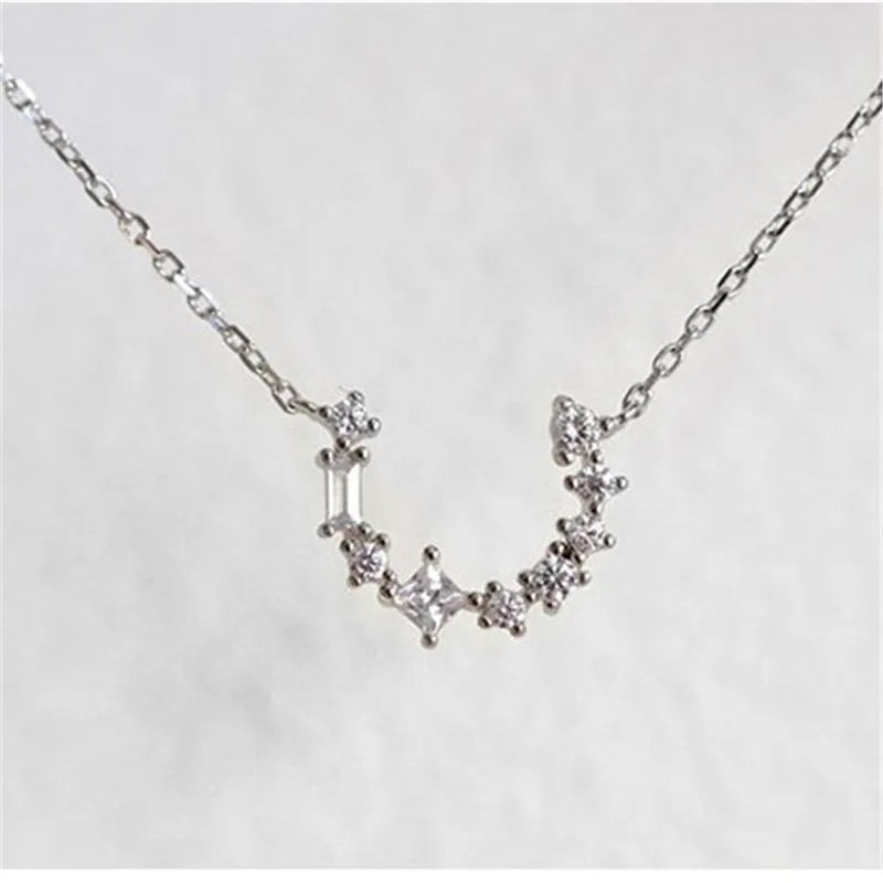 925 Sterling Silver Circle Necklace Zircon Charm Girl Gift