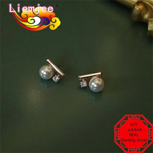 925 Silver 14K Filled Balance Beam Zircon Earrings