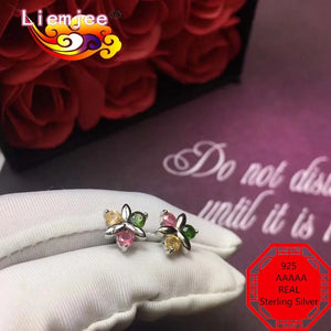 925 Silver Multicolor Clover Tourmaline Earring For Women