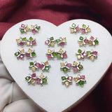 925 Silver Multicolor Clover Tourmaline Earring For Women
