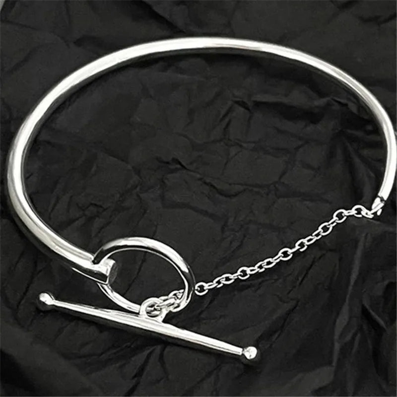 925 Silver OT Buckle Chain Punk Bracelet Women's Party Wedding Jewelry