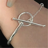 925 Silver OT Buckle Chain Punk Bracelet Women's Party Wedding Jewelry