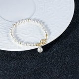 Round Pearl 925 Sterling Silver Bracelet Party Wedding Jewelry For Women