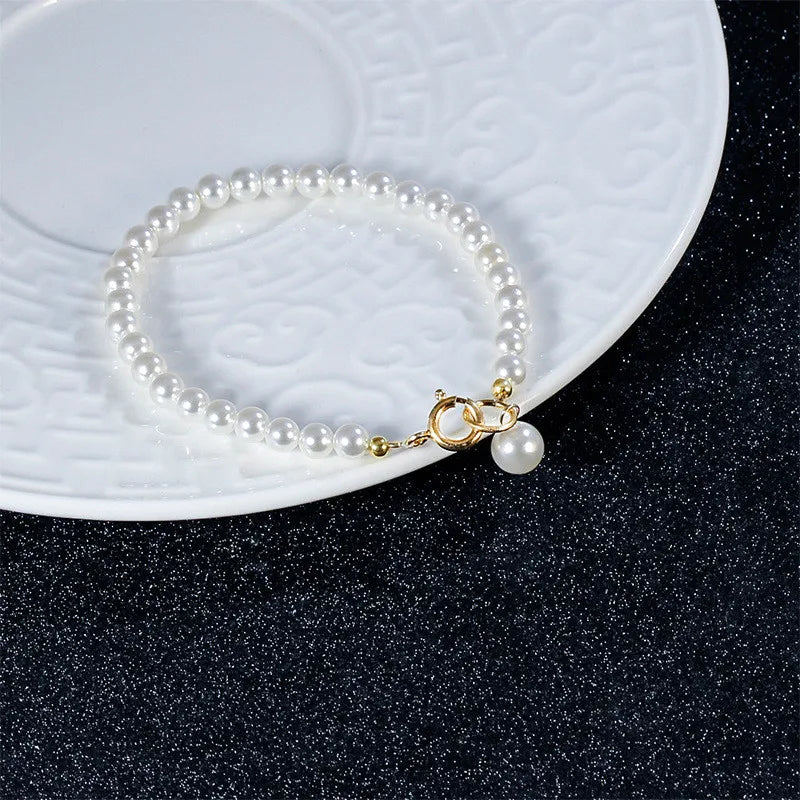 Round Pearl 925 Sterling Silver Bracelet Party Wedding Jewelry For Women
