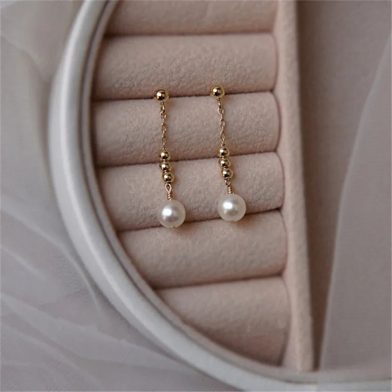 S925 Silver 14k Filled Tassel Pearl Earrings for Women
