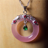 Chalcedony Inlaid Silver Donuts Necklace For Woman