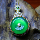 Green Agate Peace Buckle Necklace For Women Namour Charm Gift