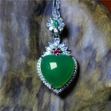 Liemjee Green Agate Heart Necklace Silver Plated Woman Gift