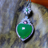 Liemjee Green Agate Heart Necklace Silver Plated Woman Gift