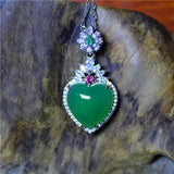 Liemjee Green Agate Heart Necklace Silver Plated Woman Gift