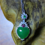Liemjee Green Agate Heart Necklace Silver Plated Woman Gift