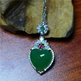 Liemjee Green Agate Heart Necklace Silver Plated Woman Gift