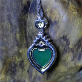 Liemjee Green Agate Heart Necklace Silver Plated Woman Gift