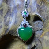 Liemjee Green Agate Heart Necklace Silver Plated Woman Gift