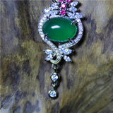 Green Agate Silver Plated Tassel Necklace for Women