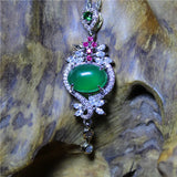 Green Agate Silver Plated Tassel Necklace for Women