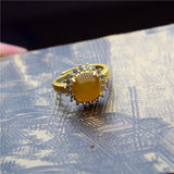 Yellow Chalcedony Silver Plated Ring For Women