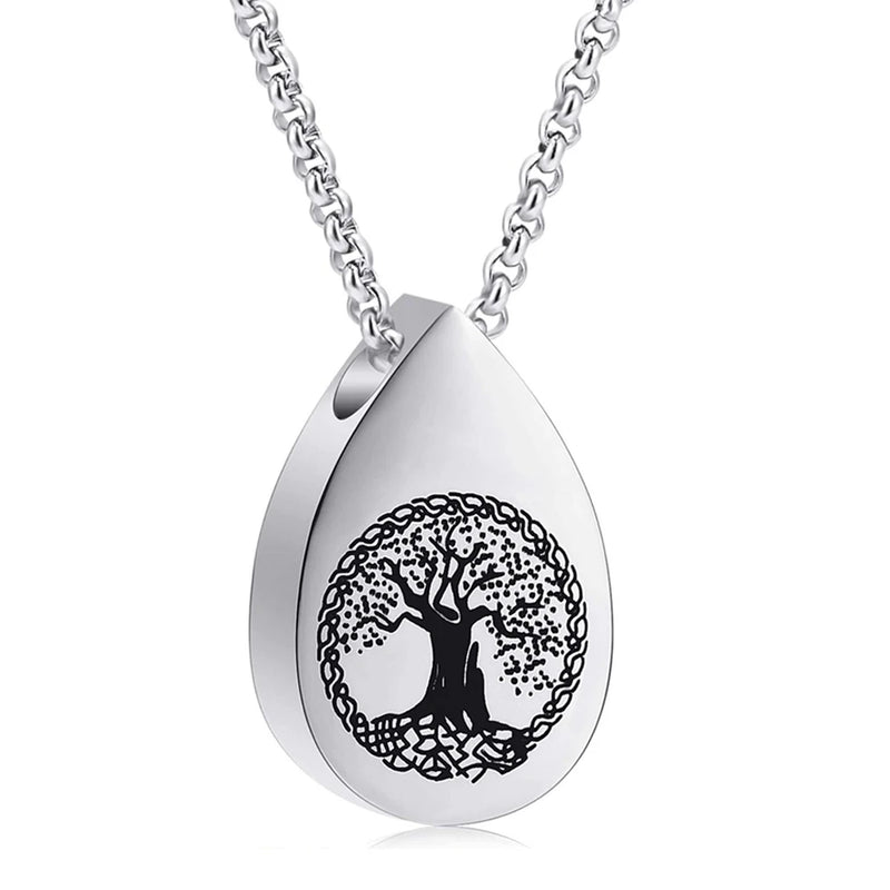 Tree Teardrop Stainless Steel Ashes Necklace Pendant