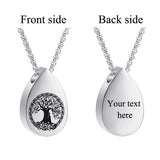 Tree Teardrop Stainless Steel Ashes Necklace Pendant