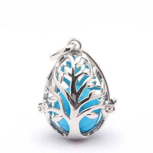 Life Tree Alloy Water-drop Pendant Necklace Natural Stone Crystal Agate Charm