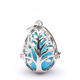 Life Tree Alloy Water-drop Pendant Necklace Natural Stone Crystal Agate Charm