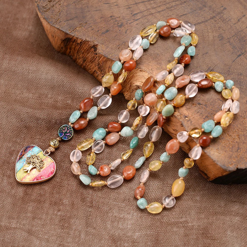 Life Tree Chakra Pendant Necklace Amazonite Stones Beaded