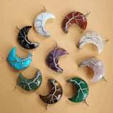 Crescent Moon Pendant Wire Wrap Healing Crystal Necklace