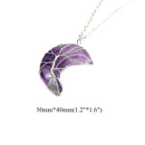 Crescent Moon Pendant Wire Wrap Healing Crystal Necklace