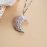 Crescent Moon Pendant Wire Wrap Healing Crystal Necklace