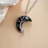 Crescent Moon Pendant Wire Wrap Healing Crystal Necklace