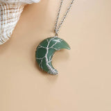 Crescent Moon Pendant Wire Wrap Healing Crystal Necklace