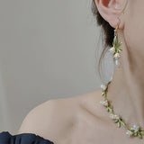 Bell Orchids Choker Necklace Green Enamel Plant Pearl Wedding Gift