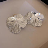 Silver Metal Hollow Flower Stud Earrings Punk Floral Pearl Jewelry