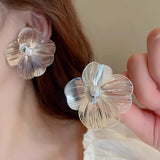 Silver Metal Hollow Flower Stud Earrings Punk Floral Pearl Jewelry