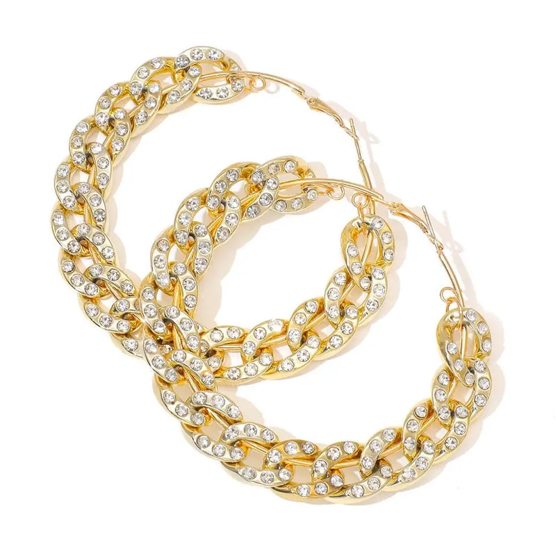 Big Hoop Earrings For Women Rhinestone Thick Chain Circle Earrings