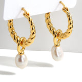 Copper Pearl Hoop Earrings Geometric Twist Circle Jewelry