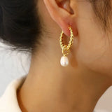 Copper Pearl Hoop Earrings Geometric Twist Circle Jewelry
