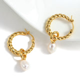 Copper Pearl Hoop Earrings Geometric Twist Circle Jewelry