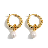 Copper Pearl Hoop Earrings Geometric Twist Circle Jewelry