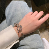 Punk Silver Chain Bracelet with Metal Ball Pendant Charms for Women Men